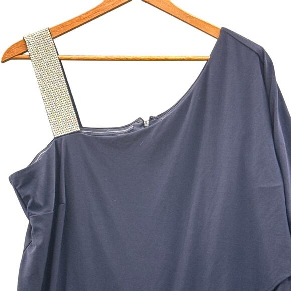 R&M Richards Navy Blue Rhinestone Tiered Asymmetrical Formal Pantsuit Women 18W - Picture 2 of 9